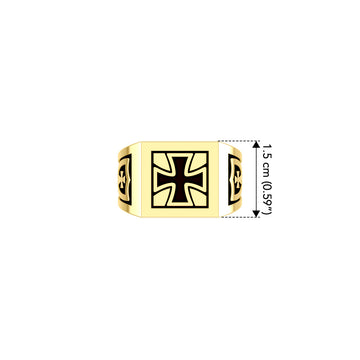 The Cross Solid Yellow Gold Signet Men Ring with Enamel GRI1976